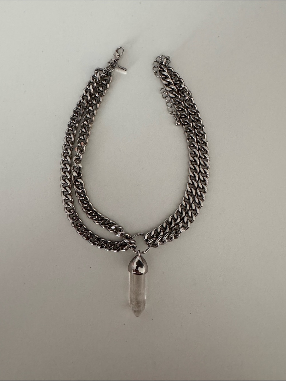 Freedom at Topshop Silver Chunky Chain Crystal Pendant Choker Y2K